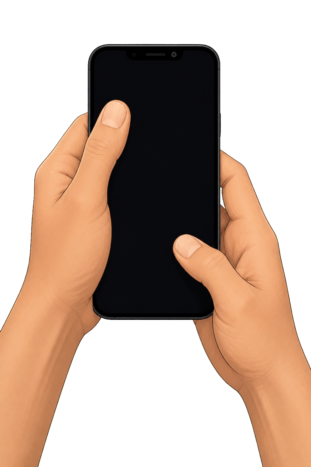両手でスマホを持つ